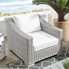 Conway Light Gray/White Sunbrella Outdoor Patio Wicker Rattan Armchair - Ornate Home