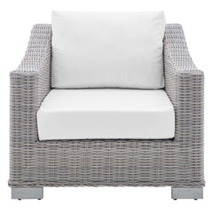 Conway Light Gray/White Sunbrella Outdoor Patio Wicker Rattan Armchair - Ornate Home