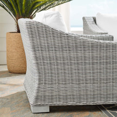 Conway Light Gray/White Sunbrella Outdoor Patio Wicker Rattan Armchair - Ornate Home