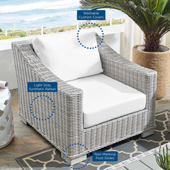Conway Light Gray/White Sunbrella Outdoor Patio Wicker Rattan Armchair - Ornate Home