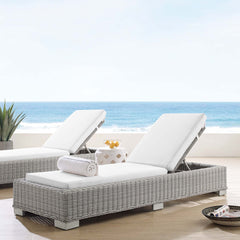 Conway Light Gray/White Sunbrella Outdoor Patio Wicker Rattan Chaise Lounge - Ornate Home