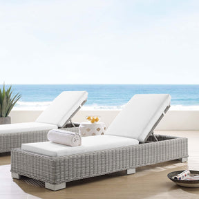 Conway Light Gray/White Sunbrella Outdoor Patio Wicker Rattan Chaise Lounge - Ornate Home
