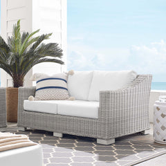 Conway Light Gray/White Sunbrella Outdoor Patio Wicker Rattan Loveseat - Ornate Home