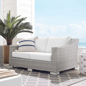 Conway Light Gray/White Sunbrella Outdoor Patio Wicker Rattan Loveseat - Ornate Home
