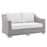 Conway Light Gray/White Sunbrella Outdoor Patio Wicker Rattan Loveseat - Ornate Home
