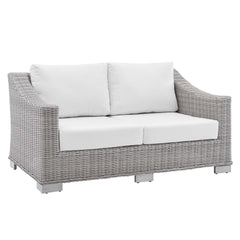Conway Light Gray/White Sunbrella Outdoor Patio Wicker Rattan Loveseat - Ornate Home