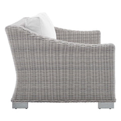 Conway Light Gray/White Sunbrella Outdoor Patio Wicker Rattan Loveseat - Ornate Home
