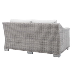 Conway Light Gray/White Sunbrella Outdoor Patio Wicker Rattan Loveseat - Ornate Home