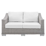 Conway Light Gray/White Sunbrella Outdoor Patio Wicker Rattan Loveseat - Ornate Home