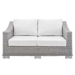 Conway Light Gray/White Sunbrella Outdoor Patio Wicker Rattan Loveseat - Ornate Home