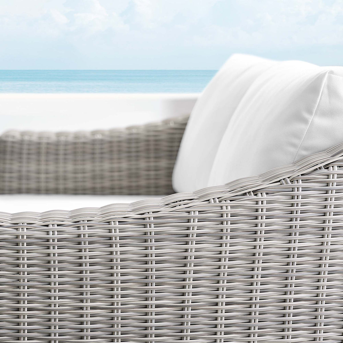 Conway Light Gray/White Sunbrella Outdoor Patio Wicker Rattan Loveseat - Ornate Home