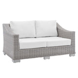 Conway Light Gray/White Sunbrella Outdoor Patio Wicker Rattan Loveseat - Ornate Home