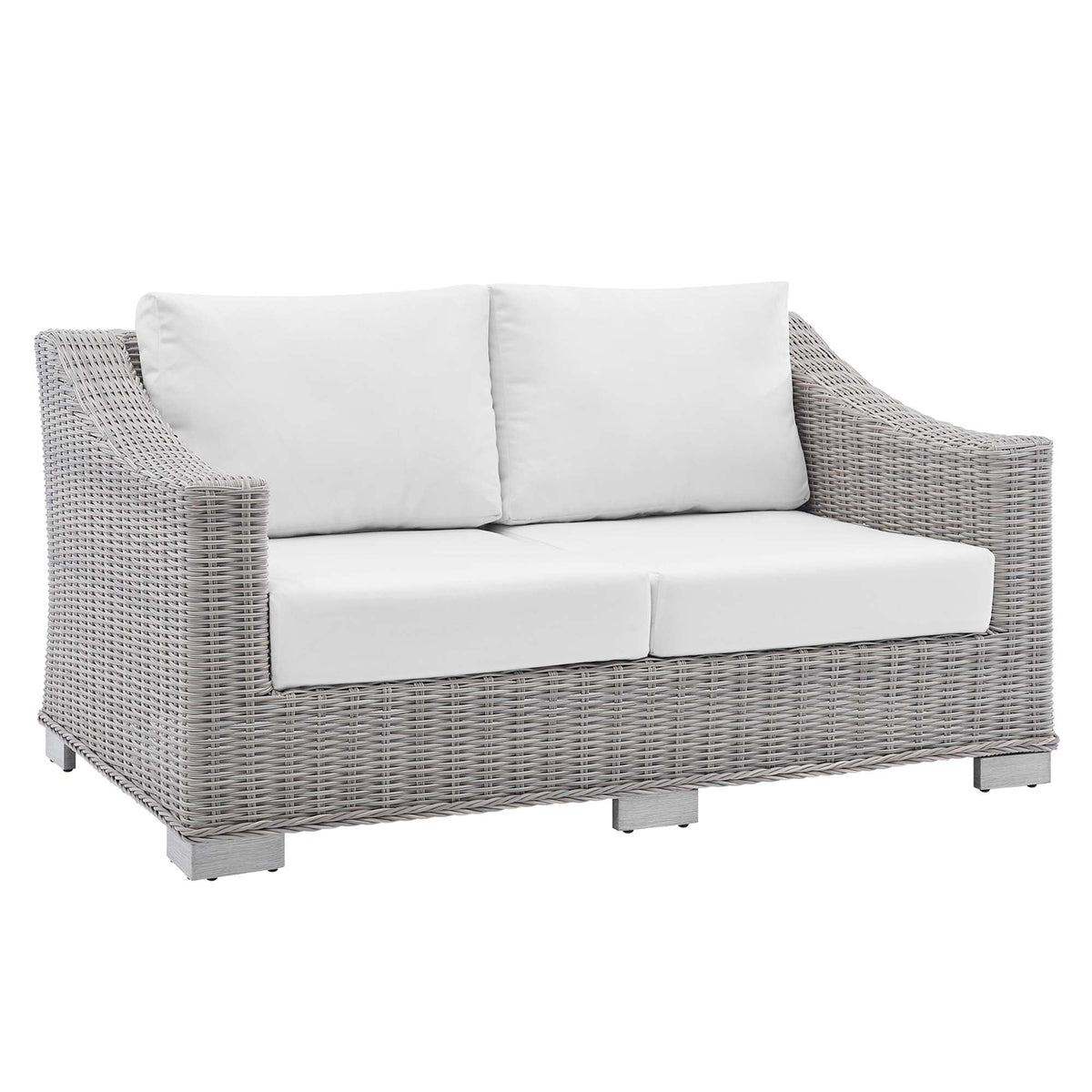 Conway Light Gray/White Sunbrella Outdoor Patio Wicker Rattan Loveseat - Ornate Home