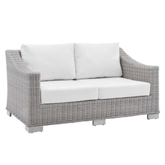 Conway Light Gray/White Sunbrella Outdoor Patio Wicker Rattan Loveseat - Ornate Home