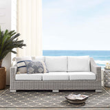 Conway Light Gray/White Sunbrella Outdoor Patio Wicker Rattan Sofa - Ornate Home