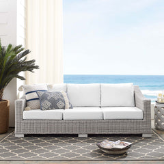 Conway Light Gray/White Sunbrella Outdoor Patio Wicker Rattan Sofa - Ornate Home