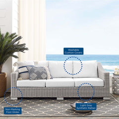 Conway Light Gray/White Sunbrella Outdoor Patio Wicker Rattan Sofa - Ornate Home
