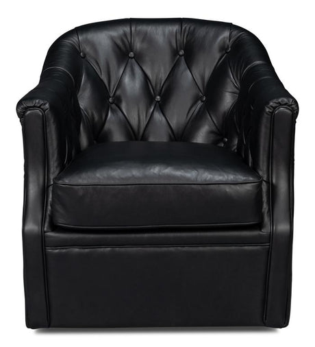 Coolidge Black Leather Swivel Chair - Ornate Home