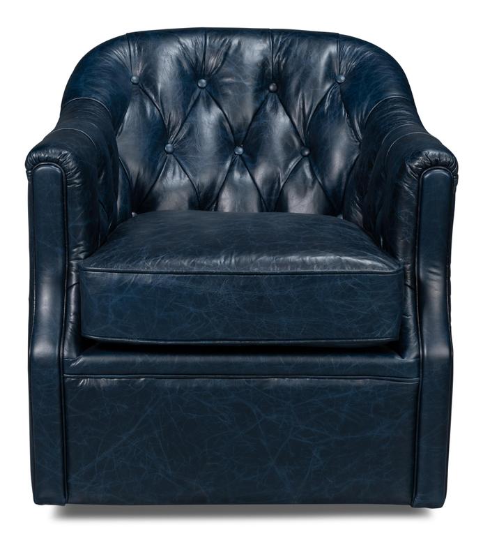 Coolidge Blue Leather Swivel Chair - Ornate Home