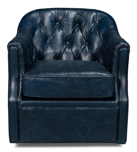 Coolidge Blue Leather Swivel Chair - Ornate Home