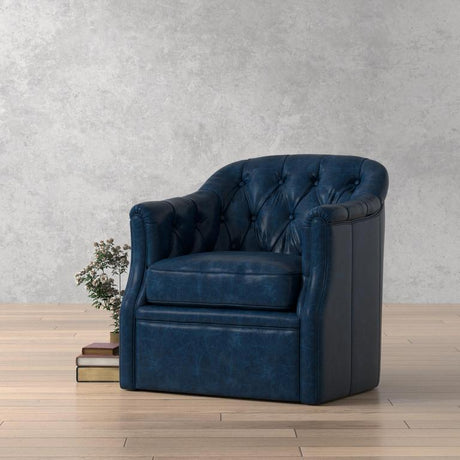Coolidge Blue Leather Swivel Chair - Ornate Home