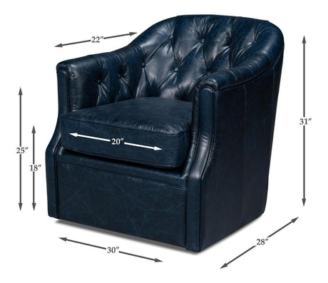 Coolidge Blue Leather Swivel Chair - Ornate Home