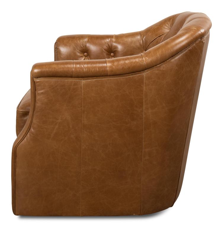 Coolidge Brown Leather Swivel Chair - Ornate Home
