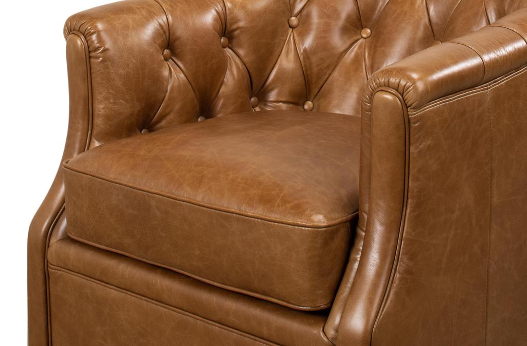 Coolidge Brown Leather Swivel Chair - Ornate Home