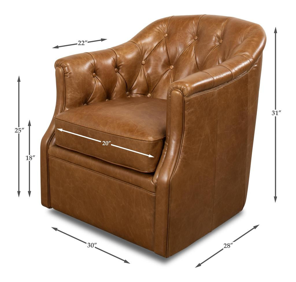Coolidge Brown Leather Swivel Chair - Ornate Home