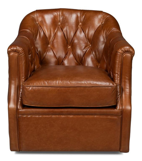 Coolidge Brown Leather Swivel Chair - Ornate Home