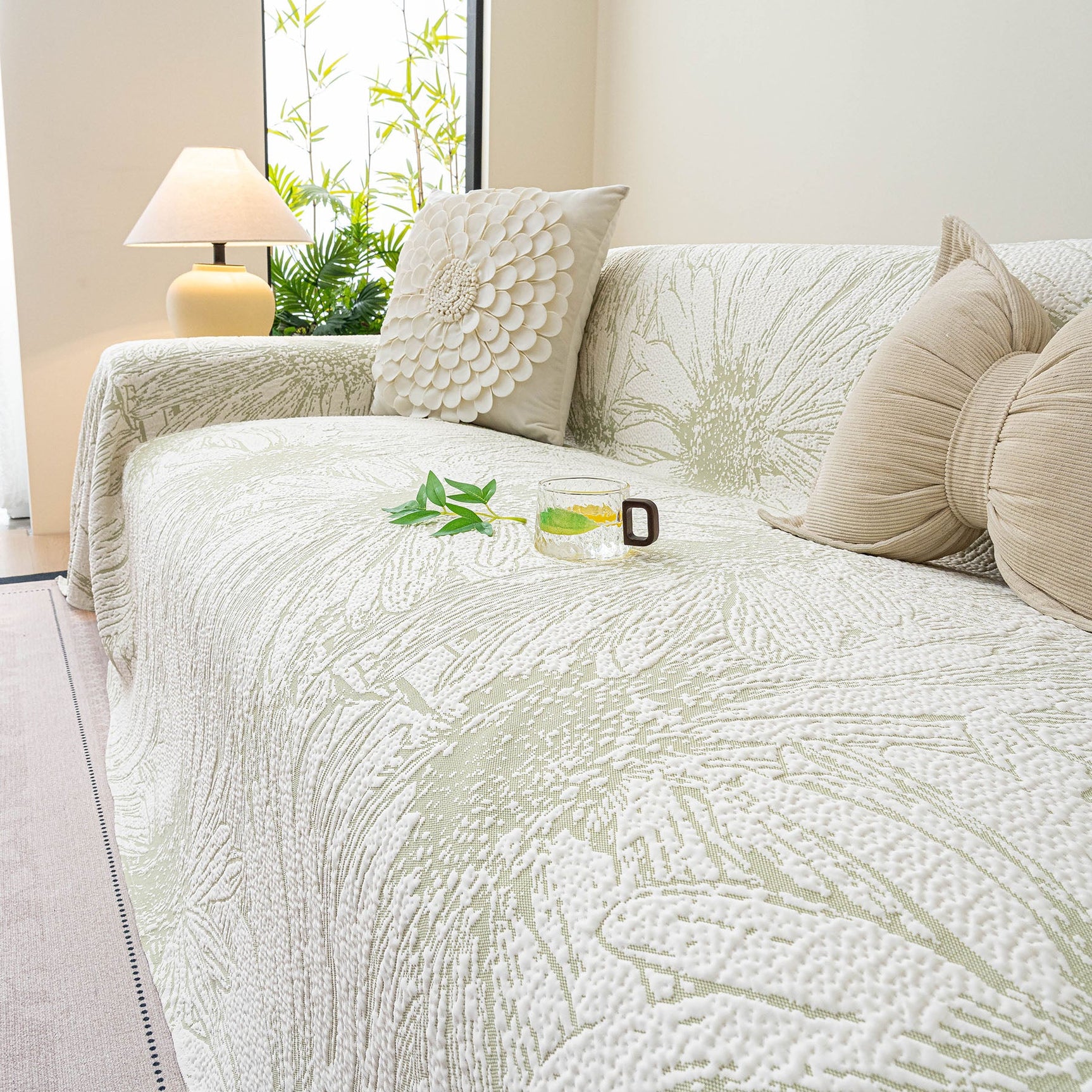 Cooling Botanical Jacquard Couch Cover Decorative Furniture Cover for Loveseat & Sofas - Ornate Home