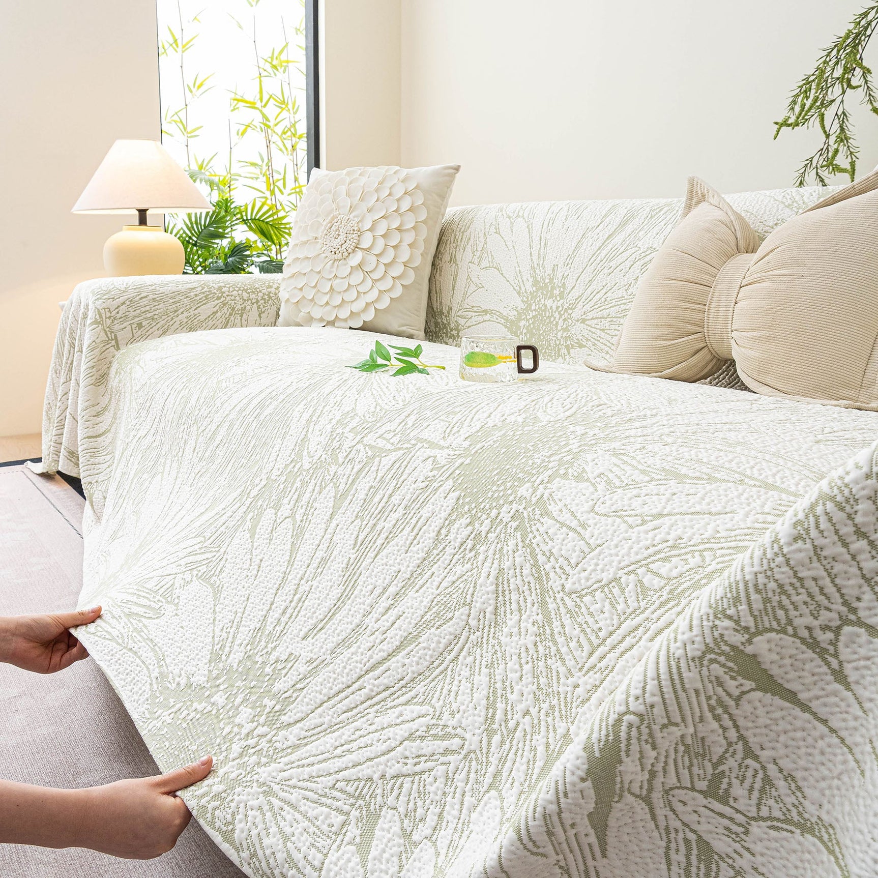 Cooling Botanical Jacquard Couch Cover Decorative Furniture Cover for Loveseat & Sofas - Ornate Home