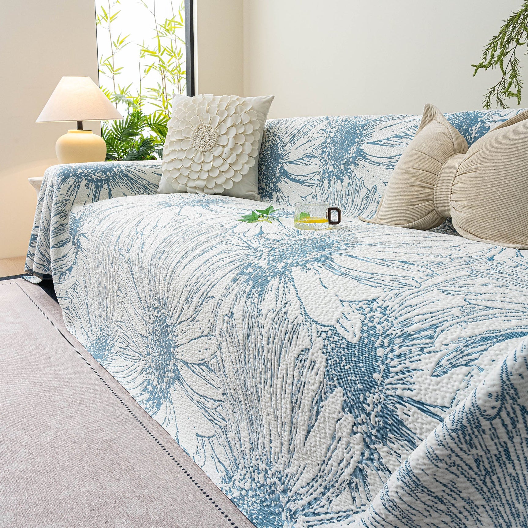Cooling Botanical Jacquard Couch Cover Decorative Furniture Cover for Loveseat & Sofas - Ornate Home