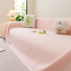 Cooling Embossed Botanical Couch Cover, Soft Ice Silk Furniture Protector for Sofa - Ornate Home
