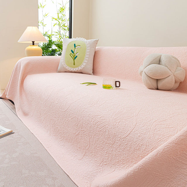 Cooling Embossed Botanical Couch Cover, Soft Ice Silk Furniture Protector for Sofa - Ornate Home