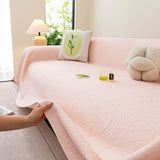 Cooling Embossed Botanical Couch Cover, Soft Ice Silk Furniture Protector for Sofa - Ornate Home