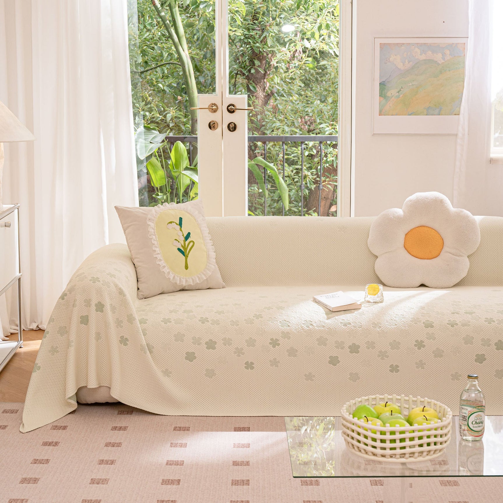Cooling Ice Silk Sofa Cover Blanket, Floral Soft Silky Breathable Couch Throw Cover - Ornate Home