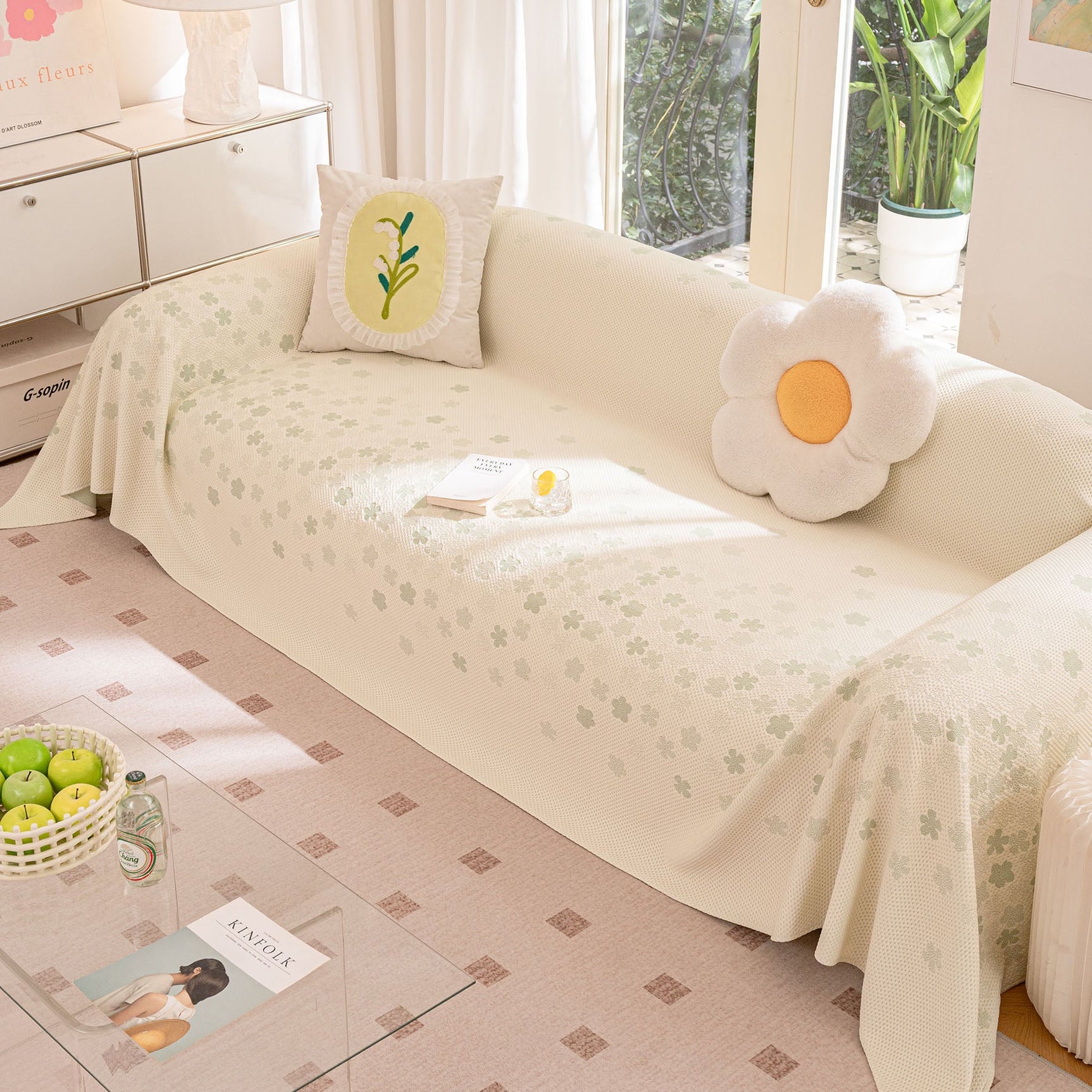 Cooling Ice Silk Sofa Cover Blanket, Floral Soft Silky Breathable Couch Throw Cover - Ornate Home