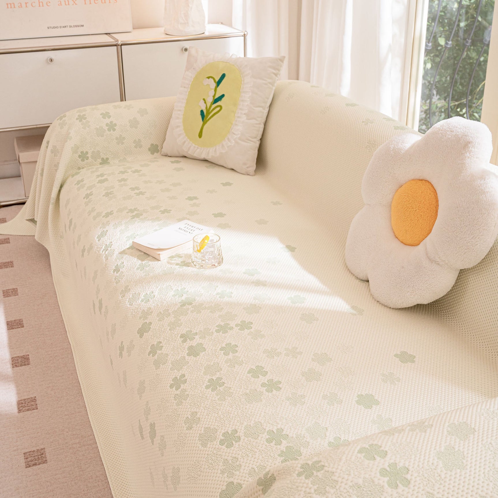 Cooling Ice Silk Sofa Cover Blanket, Floral Soft Silky Breathable Couch Throw Cover - Ornate Home