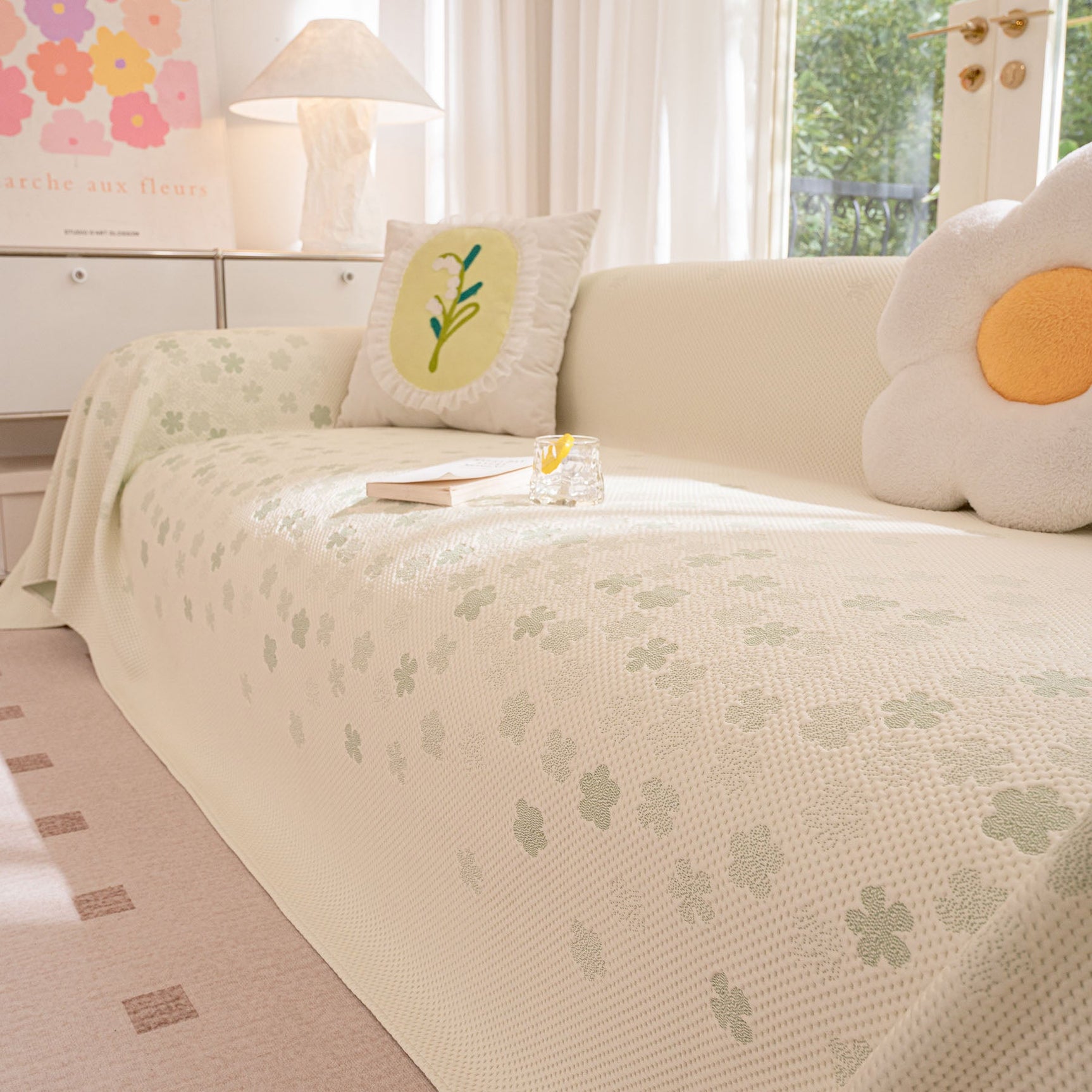 Cooling Ice Silk Sofa Cover Blanket, Floral Soft Silky Breathable Couch Throw Cover - Ornate Home
