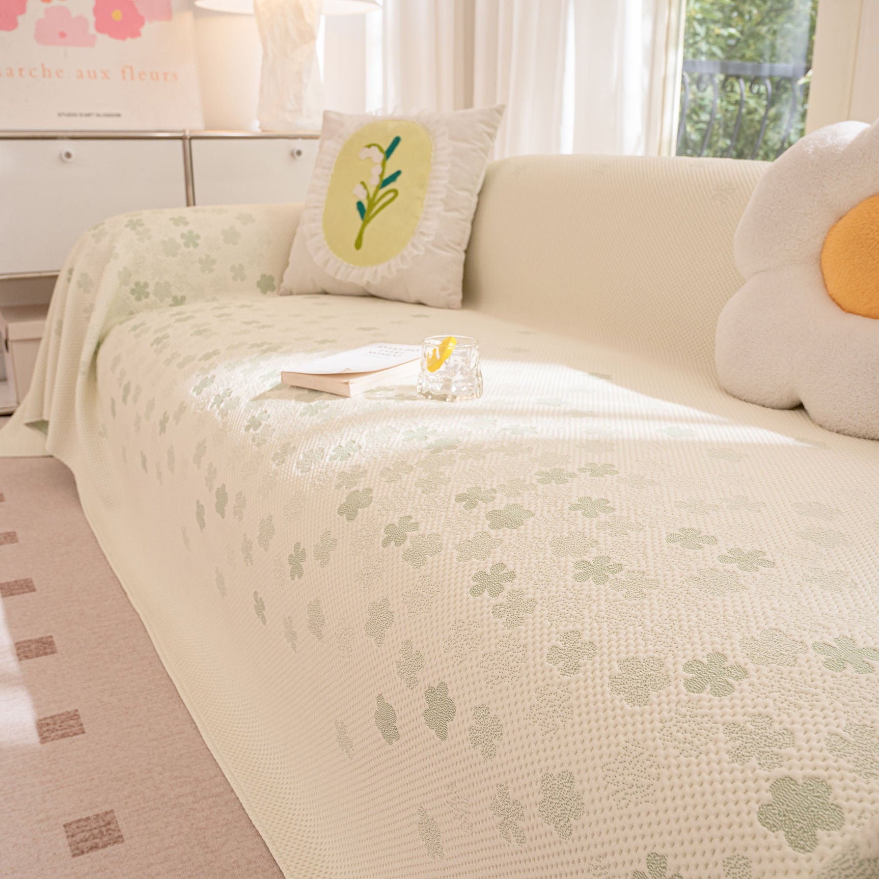 Cooling Ice Silk Sofa Cover Blanket, Floral Soft Silky Breathable Couch Throw Cover - Ornate Home