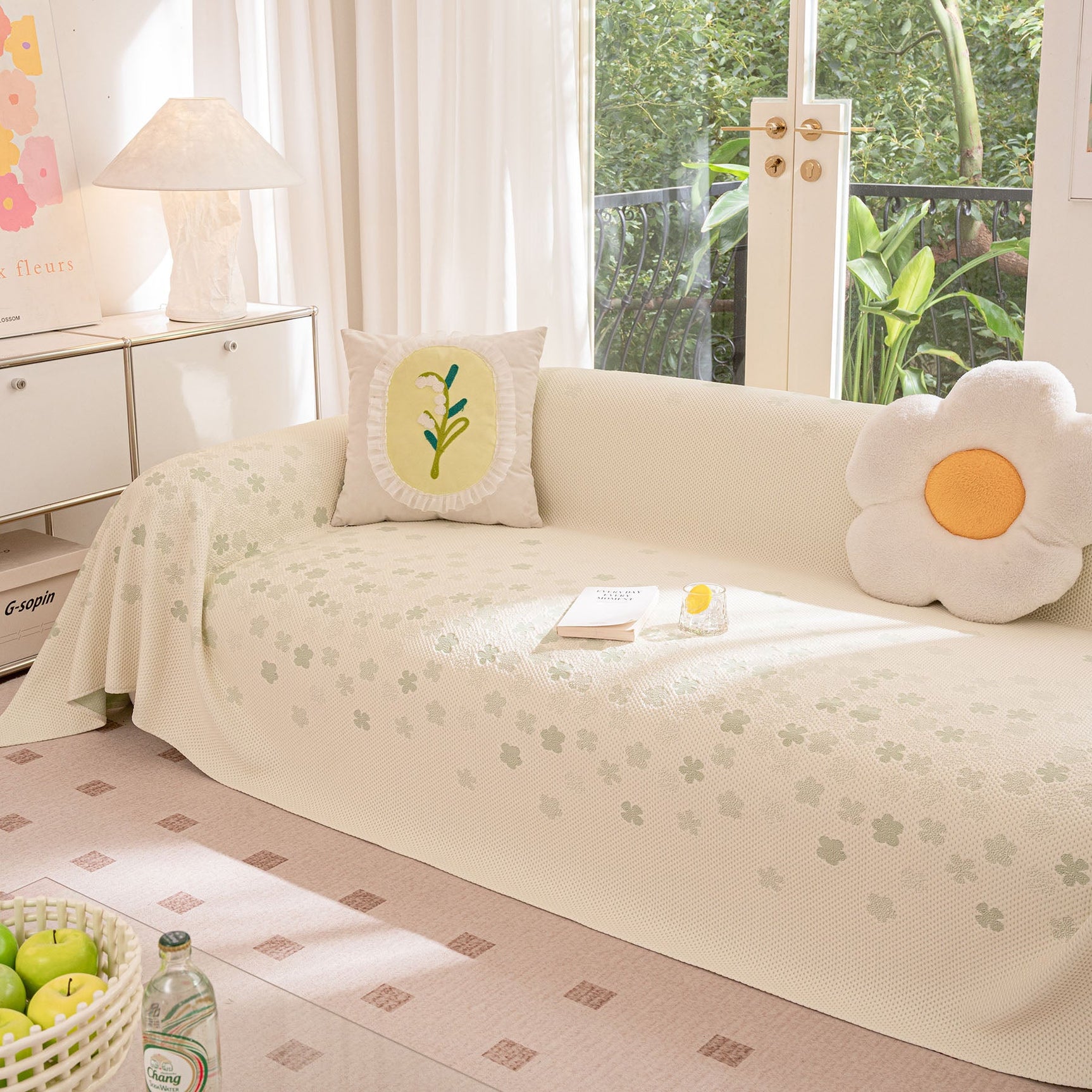 Cooling Ice Silk Sofa Cover Blanket, Floral Soft Silky Breathable Couch Throw Cover - Ornate Home