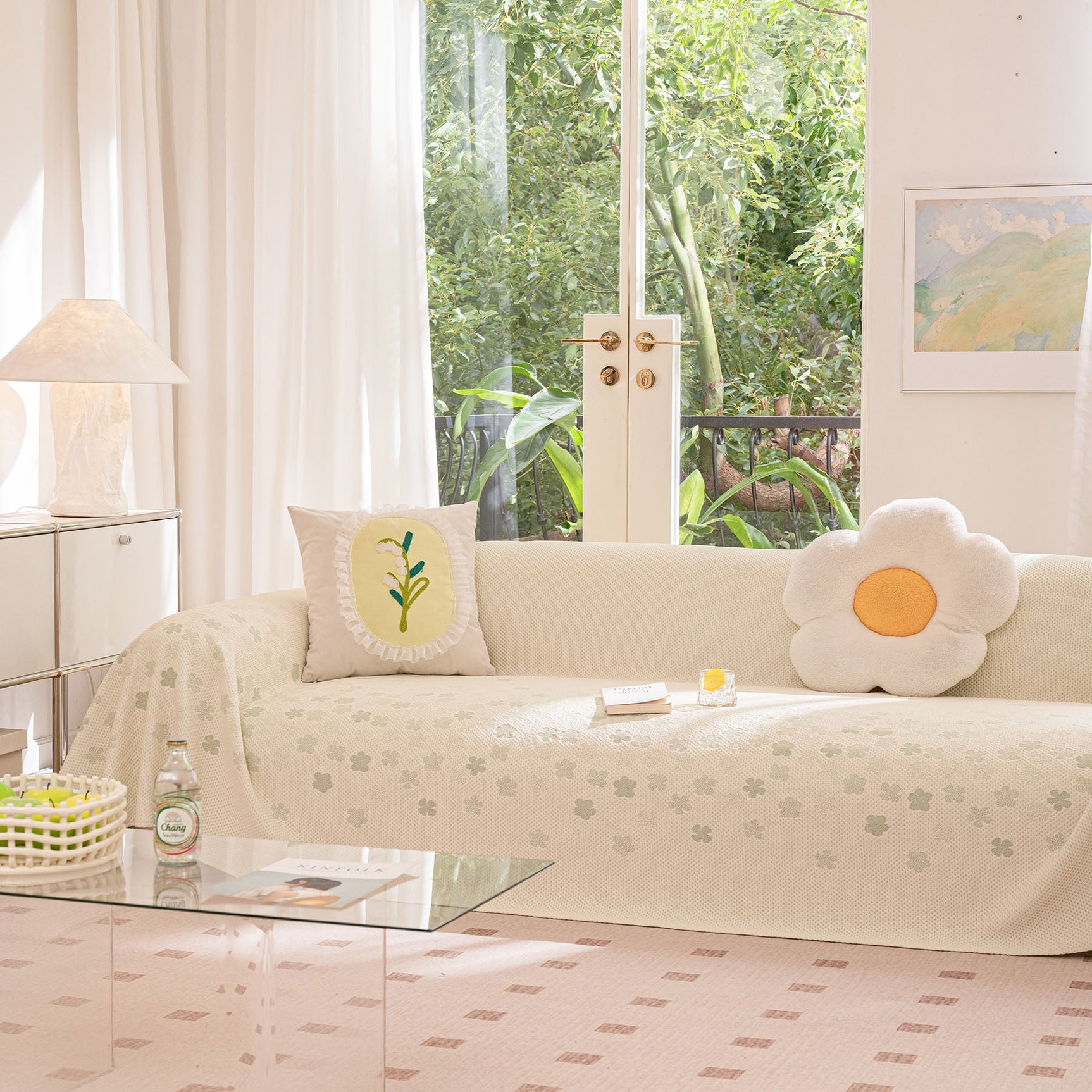 Cooling Ice Silk Sofa Cover Blanket, Floral Soft Silky Breathable Couch Throw Cover - Ornate Home