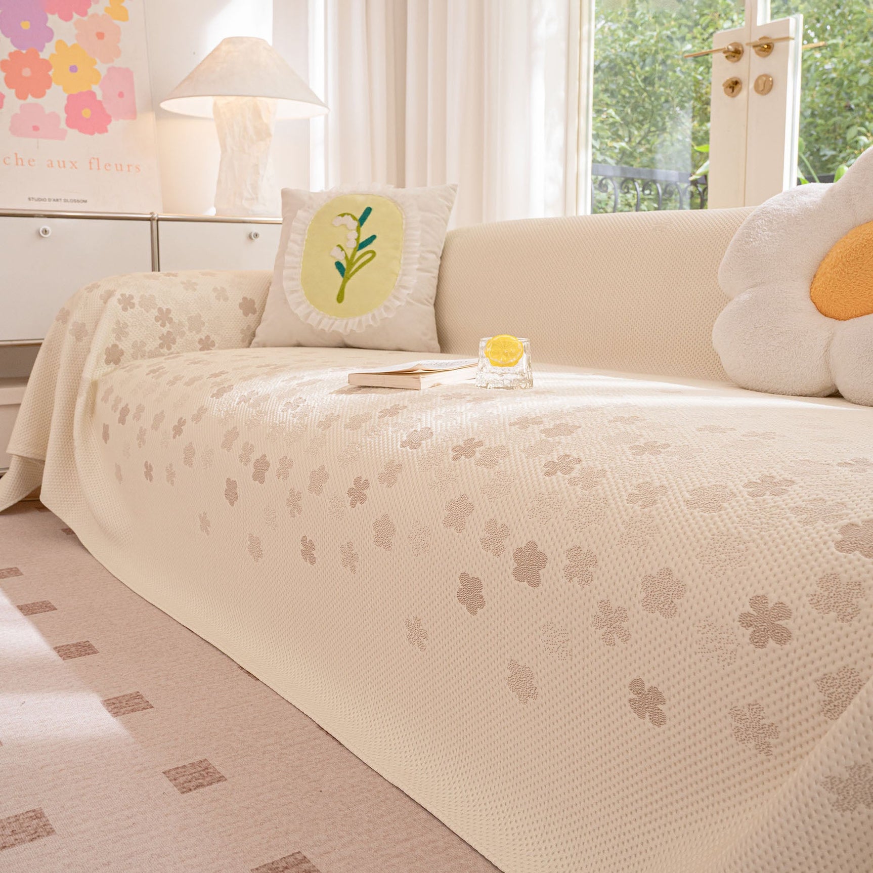 Cooling Ice Silk Sofa Cover Blanket, Floral Soft Silky Breathable Couch Throw Cover - Ornate Home