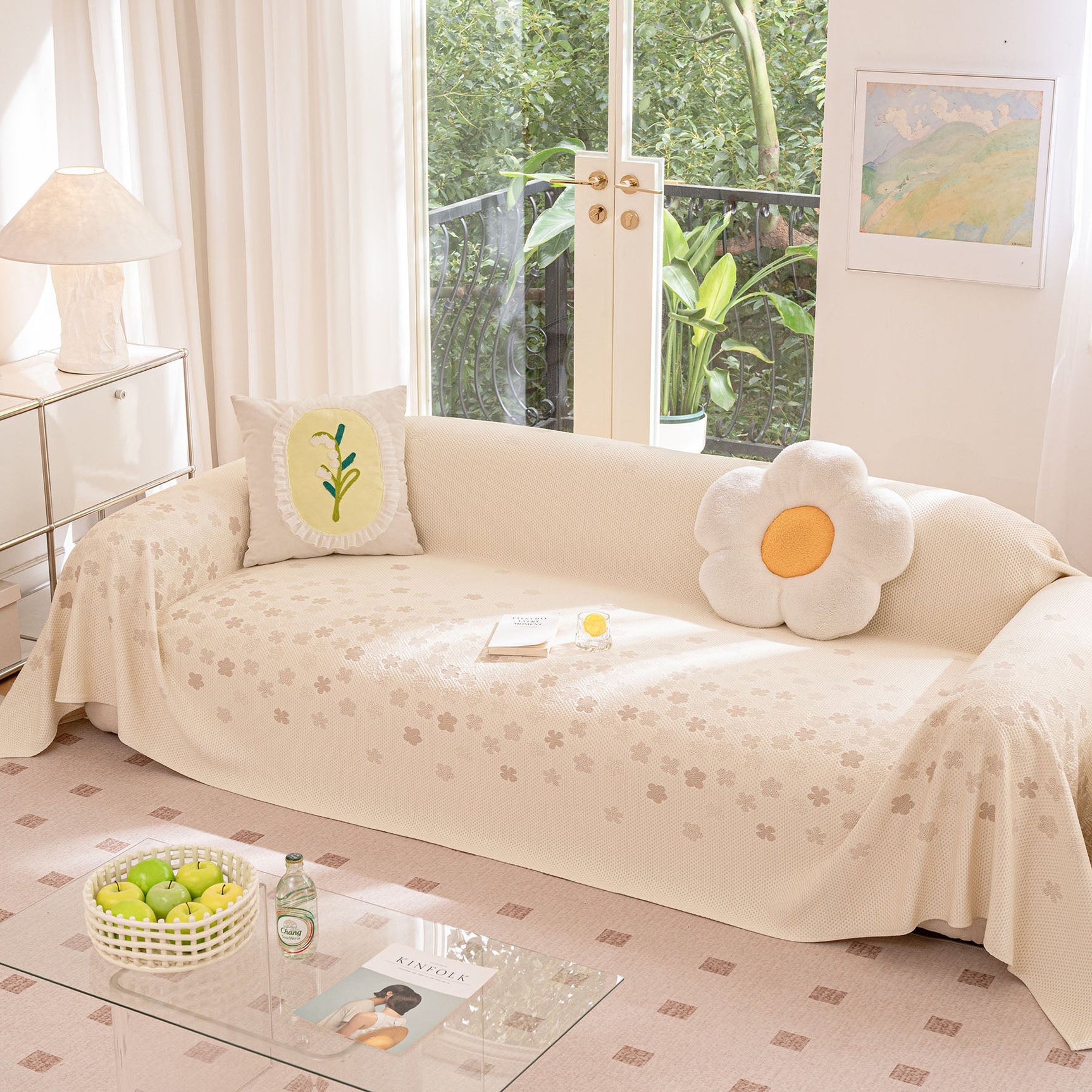 Cooling Ice Silk Sofa Cover Blanket, Floral Soft Silky Breathable Couch Throw Cover - Ornate Home