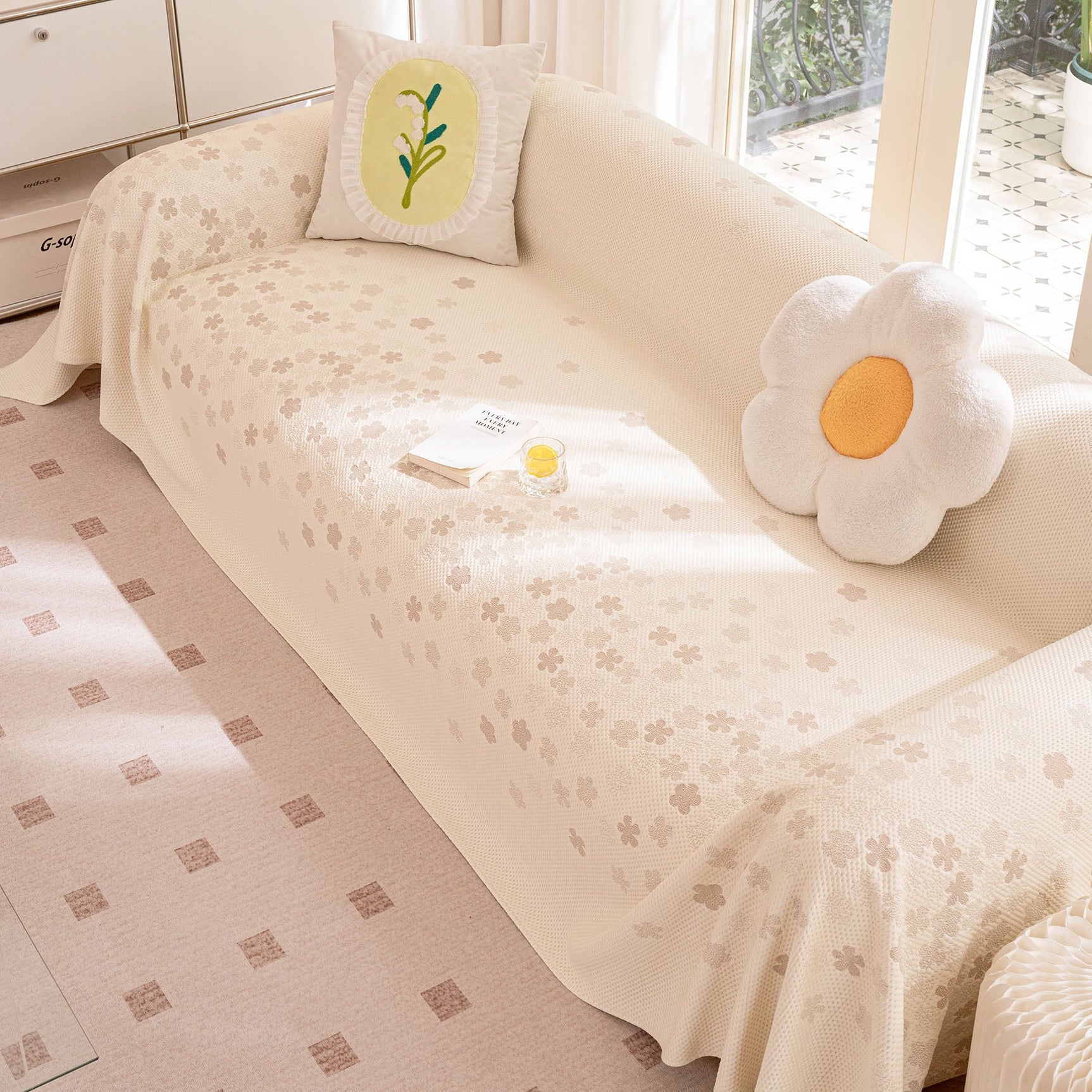 Cooling Ice Silk Sofa Cover Blanket, Floral Soft Silky Breathable Couch Throw Cover - Ornate Home