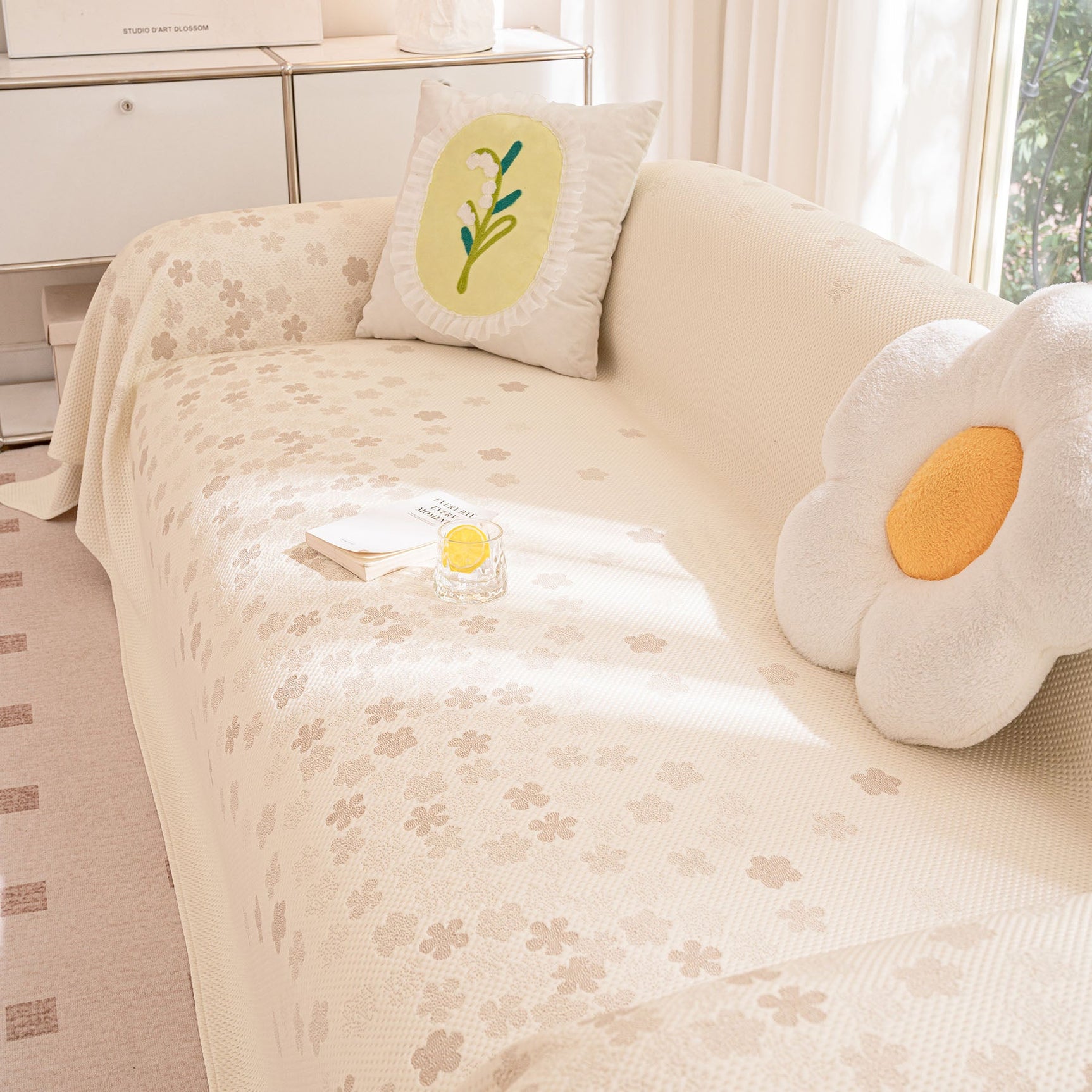Cooling Ice Silk Sofa Cover Blanket, Floral Soft Silky Breathable Couch Throw Cover - Ornate Home