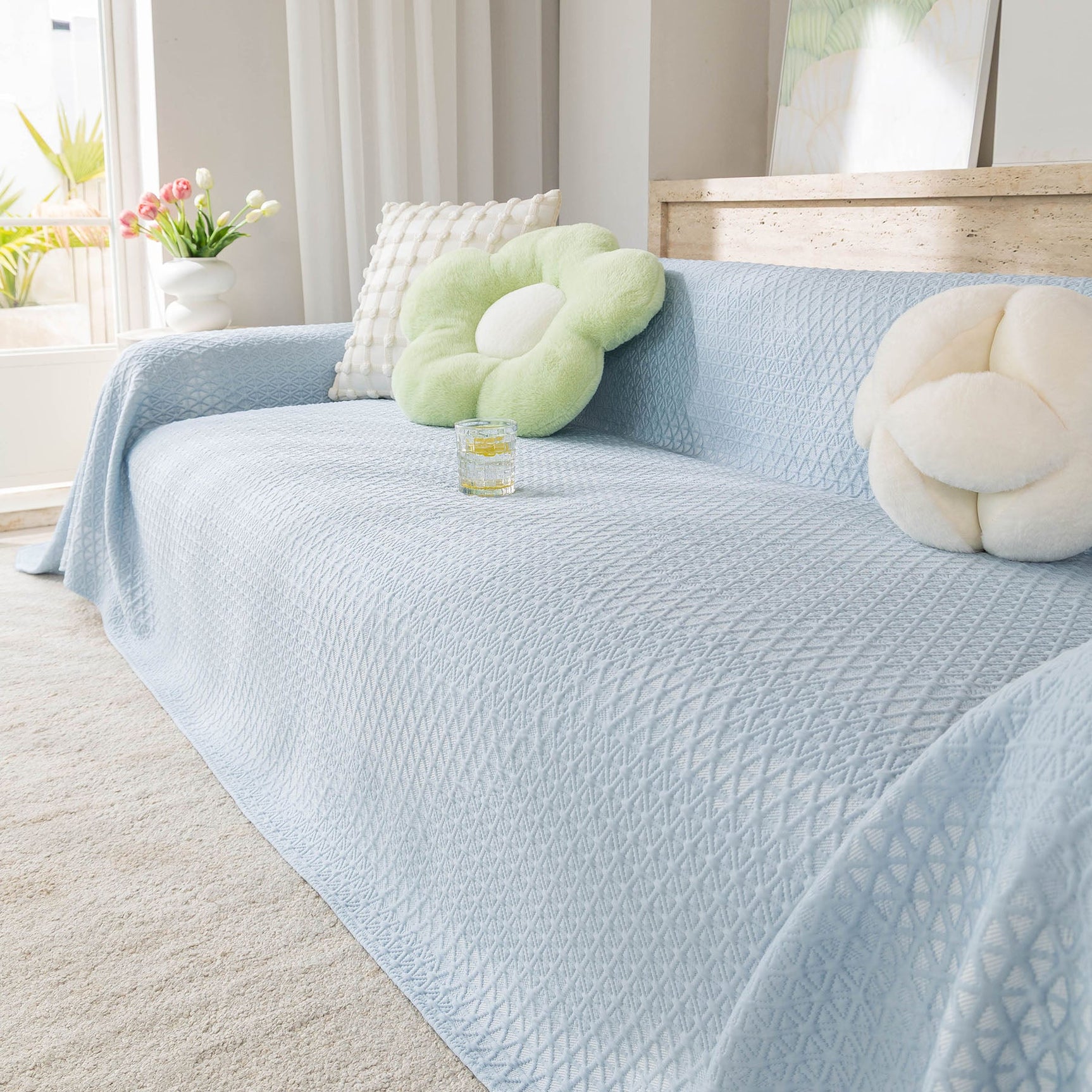 Cooling Ice Silk Sofa Throw Cover, Summer Diamond Textured Furniture Protector Blanket - Ornate Home