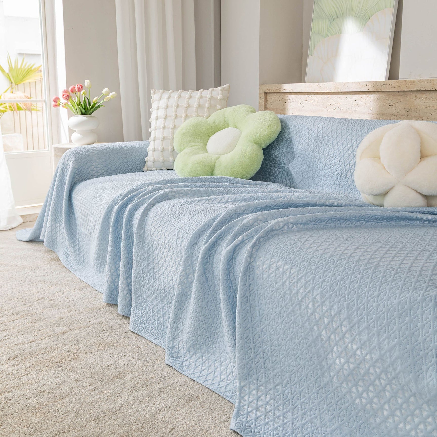 Cooling Ice Silk Sofa Throw Cover, Summer Diamond Textured Furniture Protector Blanket - Ornate Home