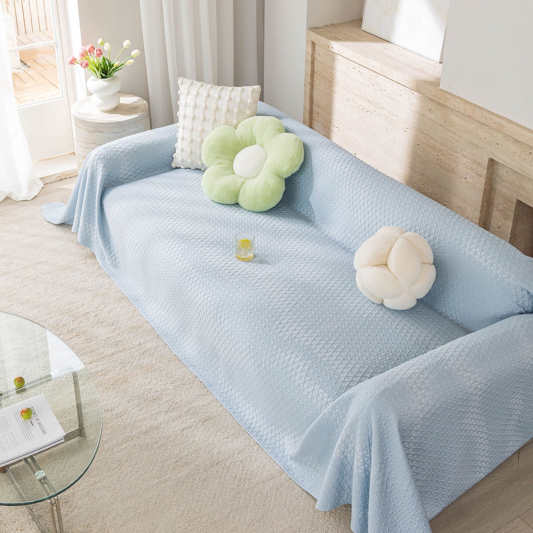 Cooling Ice Silk Sofa Throw Cover, Summer Diamond Textured Furniture Protector Blanket - Ornate Home